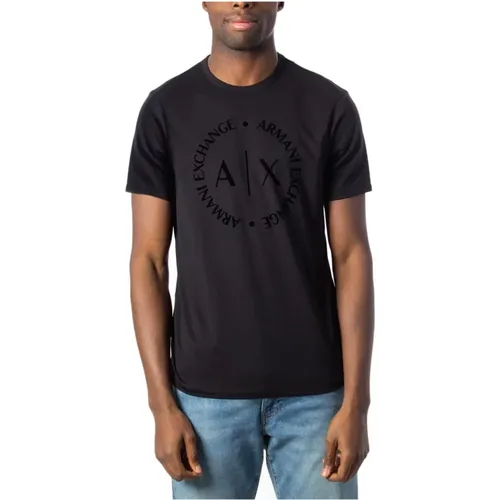 Schwarzes Print T-Shirt für Herren , Herren, Größe: 2XL - Armani Exchange - Modalova