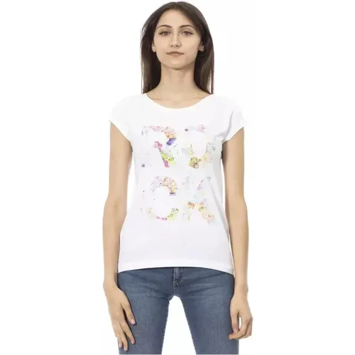 Weiße Baumwoll-T-Shirt mit Frontdruck , Damen, Größe: L - Trussardi - Modalova