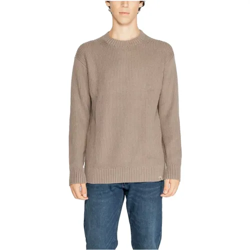 Brauner Baumwollstrickpullover Langarm , Herren, Größe: L - Calvin Klein - Modalova