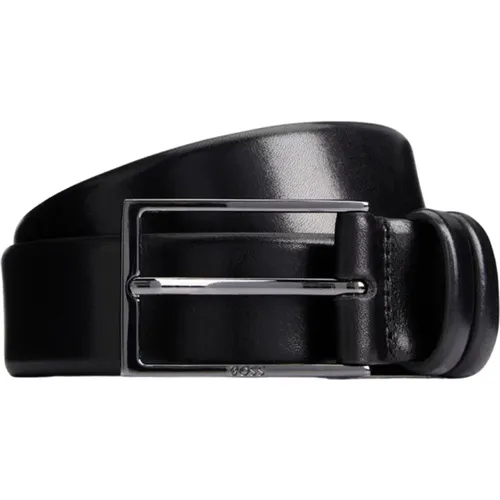 Leather Belt with Gunmetal Logo Buckle , male, Sizes: 110 CM, 85 CM, 90 CM, 105 CM, 115 CM, 95 CM - Boss - Modalova