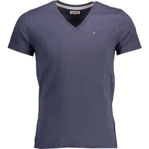 Blau Baumwolle Herren V-Ausschnitt T-Shirt , Herren, Größe: 2XL - Tommy Hilfiger - Modalova