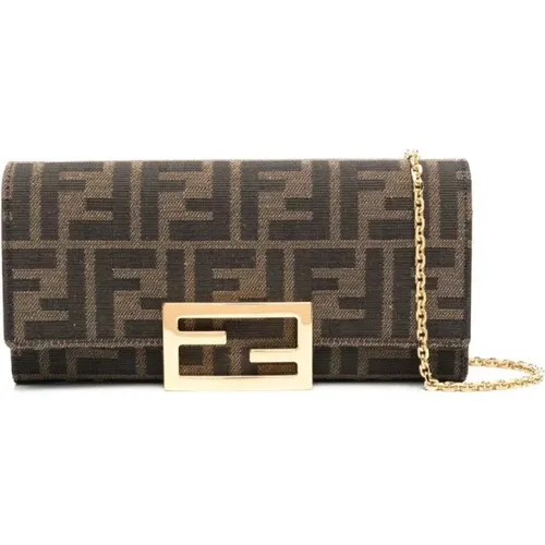 Canvas FF-logo Print Foldover Card Wallet , female, Sizes: ONE SIZE - Fendi - Modalova