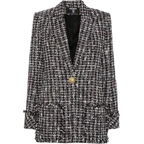 Schwarze Tweed Taillierte Jacke - Balmain - Modalova