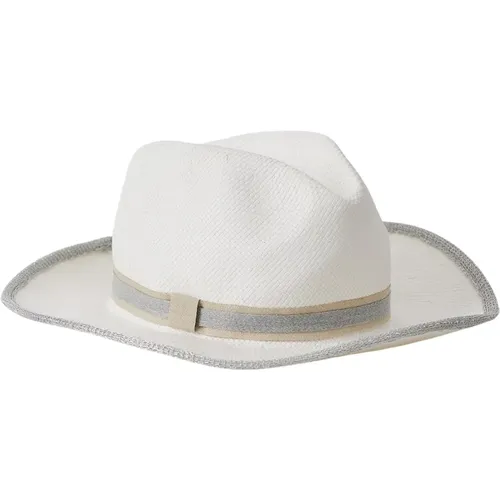 Silver Metallic Trim Panama Hat , female, Sizes: ONE SIZE - Le Tricot Perugia - Modalova