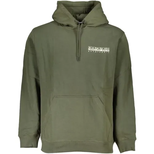 Grüner Fleece-Hoodie mit Logo-Print , Herren, Größe: XL - Napapijri - Modalova