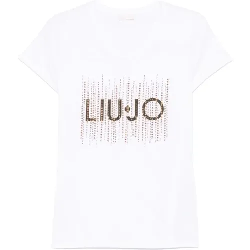 Rhinestone embellished crew neck t-shirt , female, Sizes: S, L, XL, M - Liu Jo - Modalova