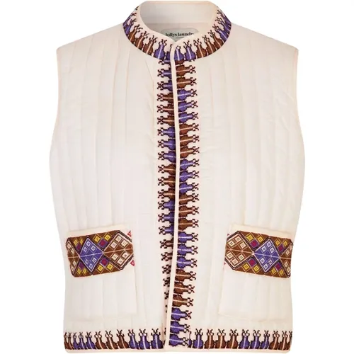 Quilted Vest with Embroidered Details Cream , female, Sizes: S, M, L, XL, 2XL - Lollys Laundry - Modalova