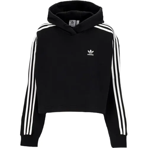 Schwarzer Cropped Hoodie Plüsch Interieur , Damen, Größe: M - Adidas - Modalova