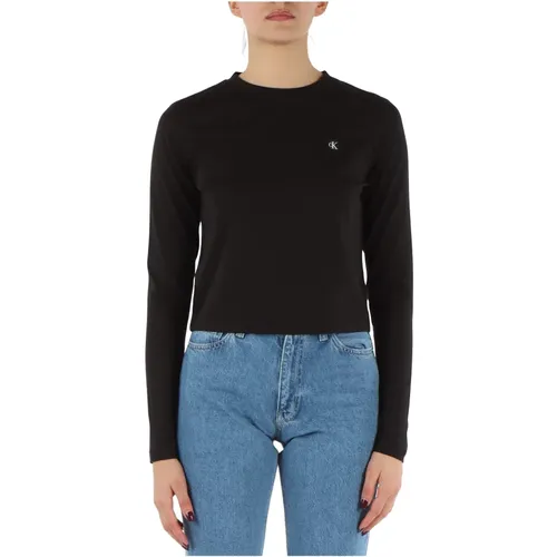 Langarm T-Shirt mit Logo Patch , Damen, Größe: M - Calvin Klein Jeans - Modalova