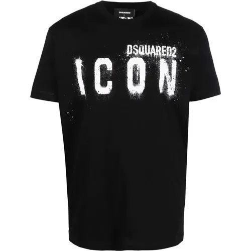 Iconic Logo Spray T-shirt , male, Sizes: L, 2XL, M, XL, S - Dsquared2 - Modalova