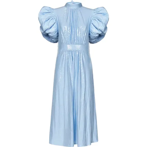 Blaues Pailletten Midi-Kleid mit Puffärmeln , Damen, Größe: M - Rotate Birger Christensen - Modalova
