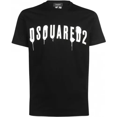 Schwarzes Leinen T-Shirt Hergestellt in Italien , Herren, Größe: 2XL - Dsquared2 - Modalova