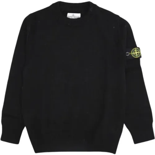 Schwarzer Pullover Logo Ärmel Rippenbund - Stone Island - Modalova