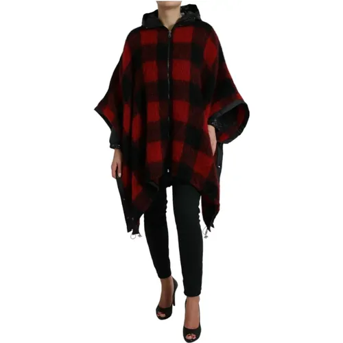 Buffalo Check Hooded Poncho Jacket , female, Sizes: XS - Dolce & Gabbana - Modalova
