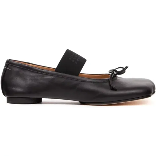 Schwarze Leder Slip-On Flache Schuhe , Damen, Größe: 37 EU - MM6 Maison Margiela - Modalova