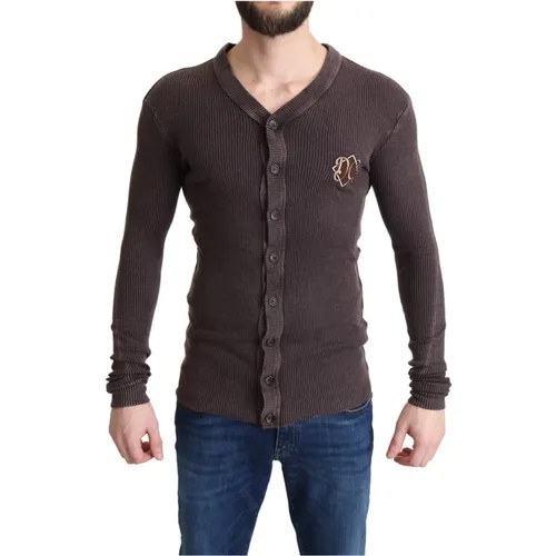 Logo Patch Wool Knit Cardigan Sweater , male, Sizes: 2XL, L - Dolce & Gabbana - Modalova