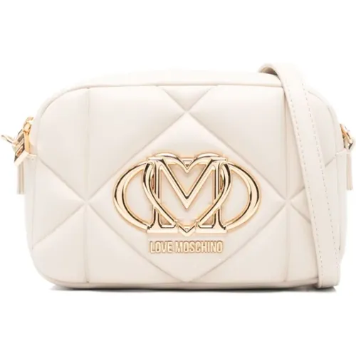 Ivory Schultertasche mit Top-Reißverschluss - Love Moschino - Modalova