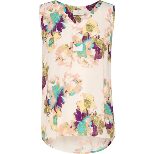 Floral V-Neck Top in Ant. White , female, Sizes: XS - Kaffe - Modalova