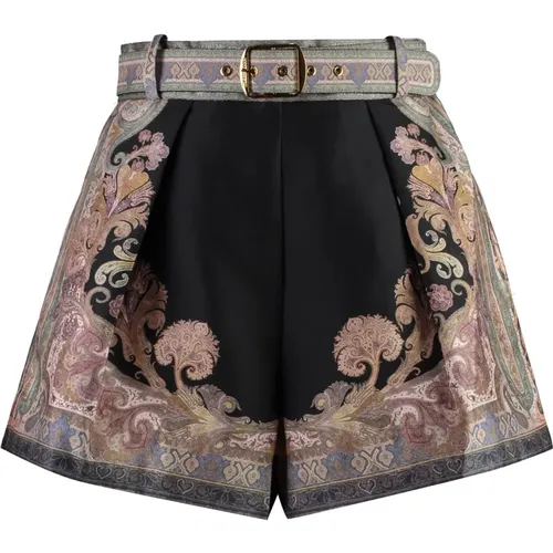 Silk Shorts with Illustration Print , female, Sizes: M, S, XS - Zimmermann - Modalova