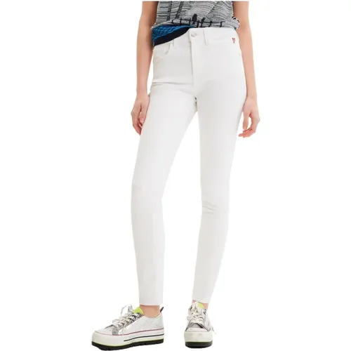 Weiße Plain Jeans mit Reißverschluss , Damen, Größe: 2XL - Desigual - Modalova