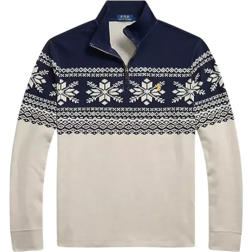 Baumwoll weiß-navy Pullover , Herren, Größe: M - Ralph Lauren - Modalova