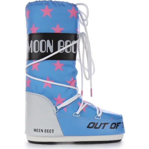 Pink Stars Print Snow Boots Women , female, Sizes: 2 UK, 6 UK - moon boot - Modalova