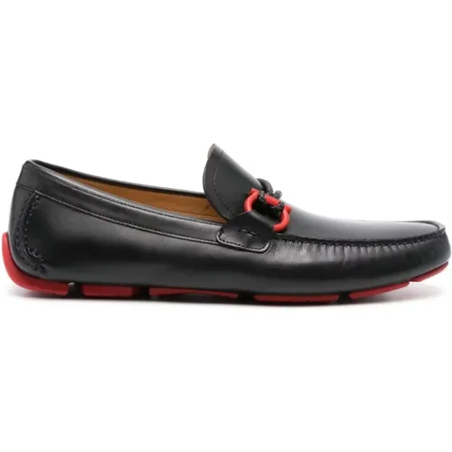 Leather Loafers Red Detail , male, Sizes: 6 1/2 UK - Salvatore Ferragamo - Modalova