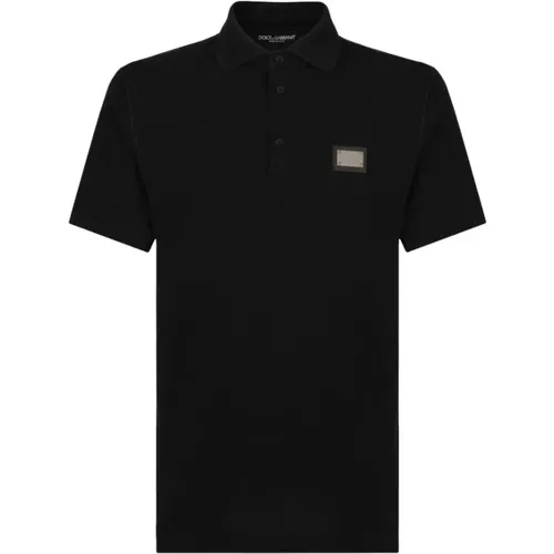 Schwarzes Baumwoll-Logo-Platten-T-Shirt,Optical Piqué Polo Shirt - Dolce & Gabbana - Modalova