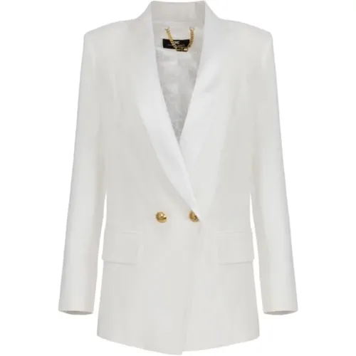 Double-breasted Ivory Jacket with Metal Buttons , female, Sizes: S, M, L - Elisabetta Franchi - Modalova