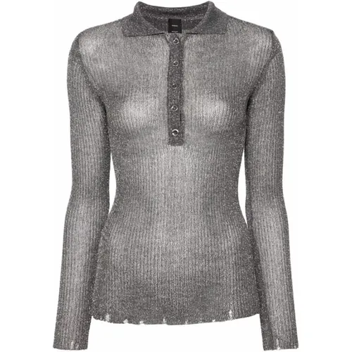 Grauer Gerippter Lurex Polo Pullover - pinko - Modalova