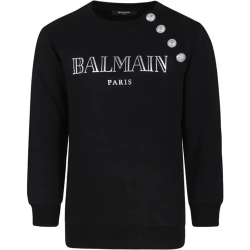 Organische Baumwoll-Sweatshirt mit Druckknöpfen - Balmain - Modalova