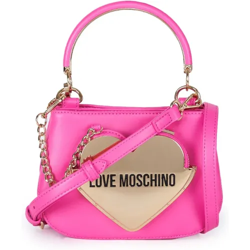 Fuchsia Heart Metal Clutch Bag , female, Sizes: ONE SIZE - Love Moschino - Modalova