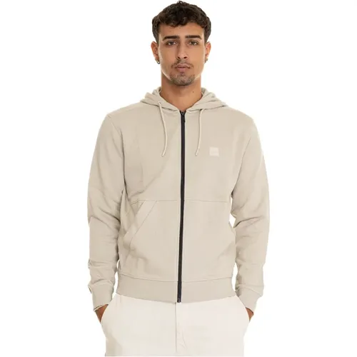 Hooded Cotton Sweatshirt with Zip Closure , male, Sizes: M, XL, 2XL, S, L, 3XL - Boss - Modalova