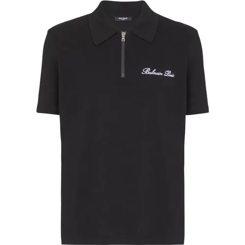 Poloshirt mit kurzen Ärmeln und Signature-Stickerei - Balmain - Modalova