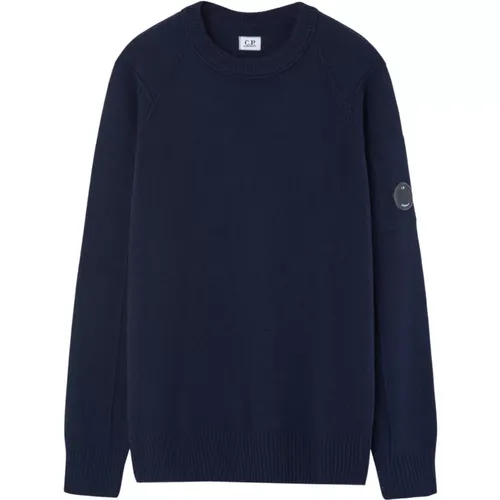 Blaue Sweaters mit Logo-Detail , Herren, Größe: L - C.P. Company - Modalova