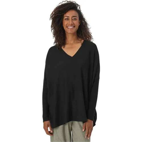 Oversized Schwarzes Top mit V-Ausschnitt , Damen, Größe: M - Masai - Modalova