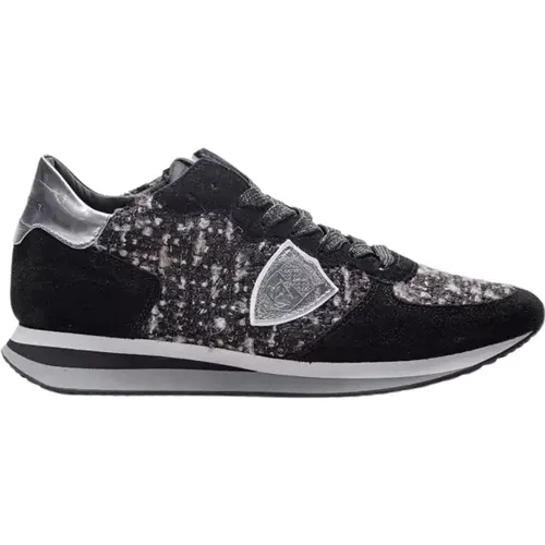 Tropez X Leder- und Tweed-Ausschnitt-Sneakers - Farbe: oi , Damen, Größe: 40 EU - Philippe Model - Modalova
