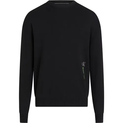 Klassischer Schwarzer Pullover mit Subtilem Logo , Herren, Größe: L - Calvin Klein - Modalova