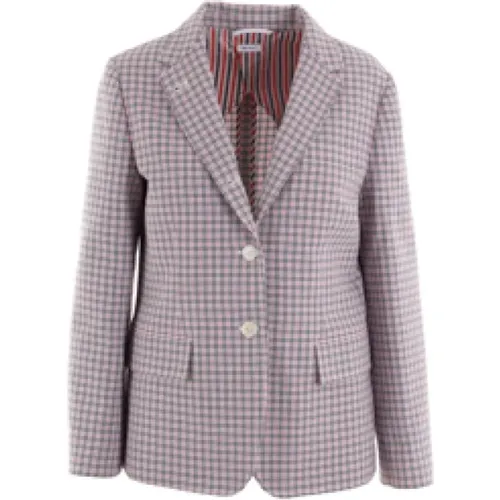 Checked Cotton Jacket with Classic Lapel and Button Closure , female, Sizes: XS - Thom Browne - Modalova