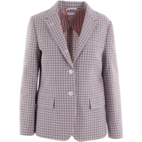 Checked Cotton Jacket with Classic Lapel and Button Closure , female, Sizes: XS, S - Thom Browne - Modalova