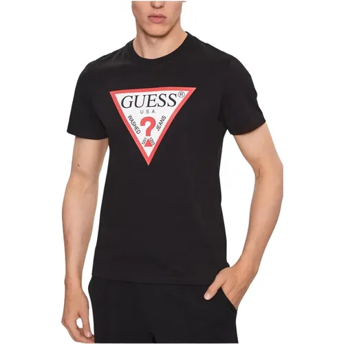 Schwarzes T-Shirt mit regulärer Passform , Herren, Größe: L - Guess - Modalova