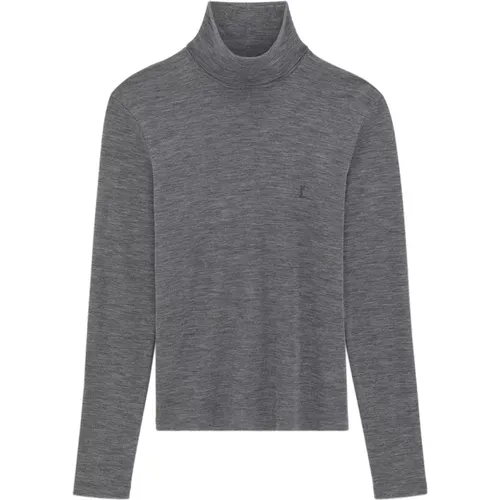 Graue Sweaters mit Rollkragen und Besticktem Logo , Herren, Größe: XS - Saint Laurent - Modalova