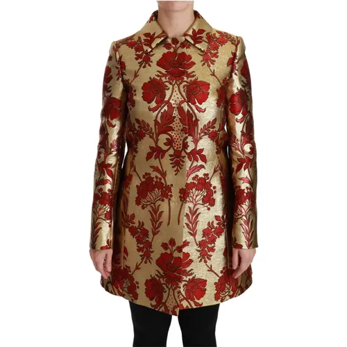 Goldener Brokat Blumen Trenchcoat - Dolce & Gabbana - Modalova
