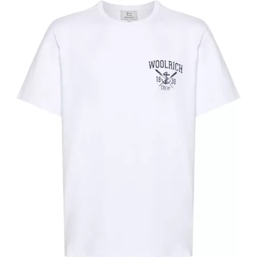 Cotton Logo Print Crew Neck T-shirt , male, Sizes: XL, M, L - Woolrich - Modalova