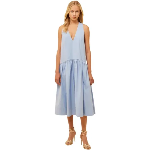 Cotton Poplin Dress with V-neck , female, Sizes: XS - Semicouture - Modalova