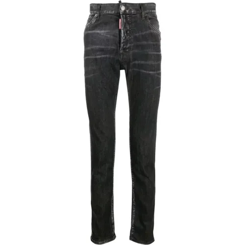 Schwarze Denim Jeans mit Reißverschluss und Knopfverschluss , Herren, Größe: 2XL - Dsquared2 - Modalova