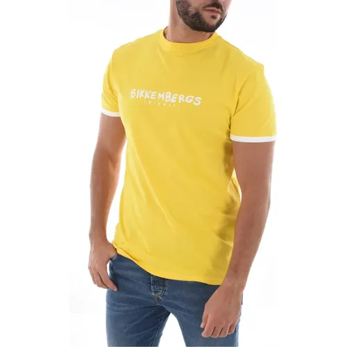 Stretch Baumwoll Logo T-Shirt - Gelb , Herren, Größe: 2XL - Bikkembergs - Modalova