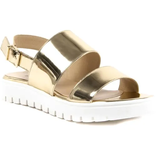 Goldene Metallic-Ledersandalen mit Absatz , Damen, Größe: 35 EU - Dee Ocleppo - Modalova