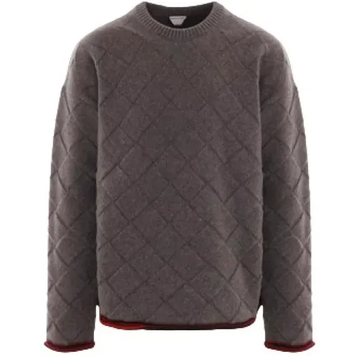 Grey Intrecciato Knit Sweater with Rolled Contrast Edges , male, Sizes: L - Bottega Veneta - Modalova