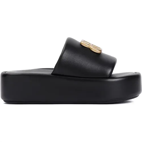 Leather Slide Slippers with BB Logo , female, Sizes: 5 UK - Balenciaga - Modalova